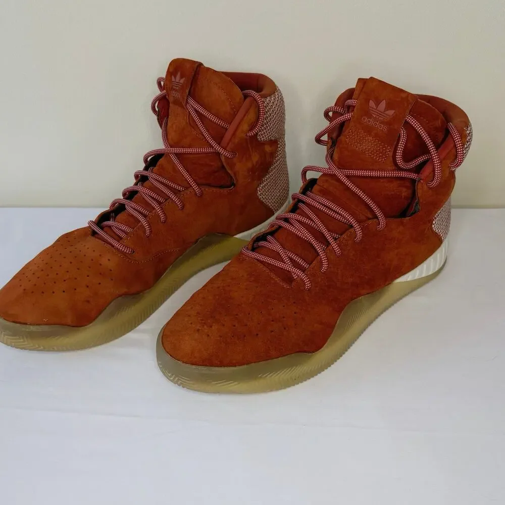 Adidas Tubular Suede High Top Sneakers Men's 11.5 Orange Streetwear